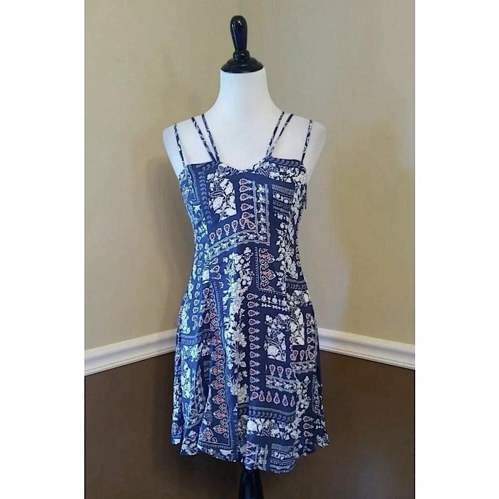 Patchwork Blue & White Paisley Boho Strappy ModCloth Sun Dress by Ripe Clothing